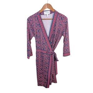 Elizabeth Mckay New York Geo Print Key Wrap Pink & Blue Long Sleeve Mini Dress
